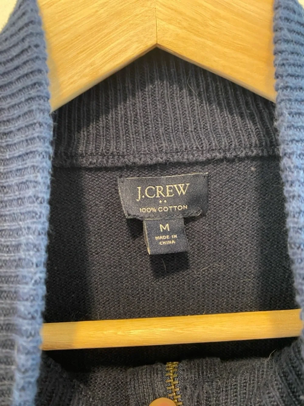 J.Crew Mens 1/4 zip heritage sweater 100% cotton navy preppy pullover fair isle